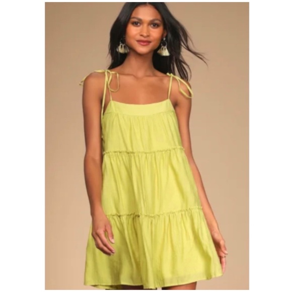 1 LEFT! Tiered Lime Mini Dress - Picture 3 of 6